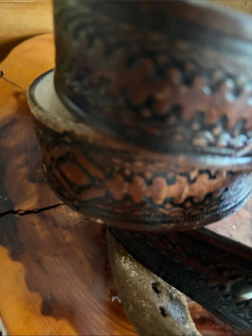 Embossed Leather Men's Belt in Distressed Brown